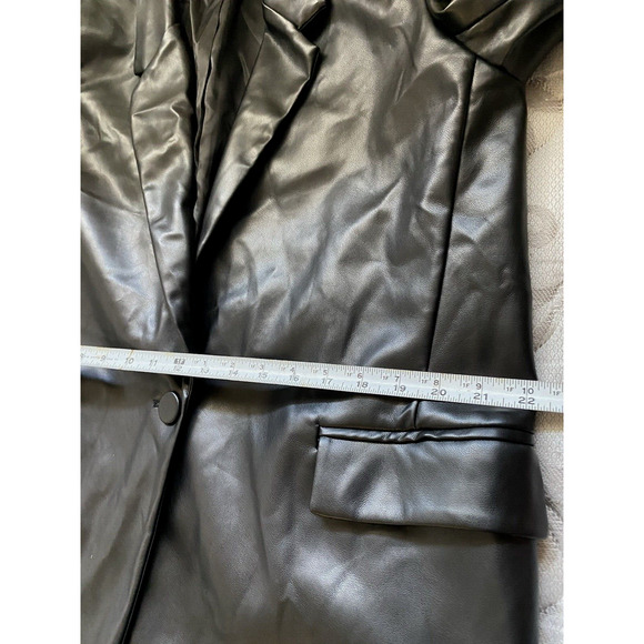 Aaron & Amber Womens Vegan Leather Blazer Large Black  Hipster 70's Sports Coat - Picture 11 of 13